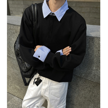 Muška prugasta slojevita košulja-jakna, ovratnik s reverom, dugi rukavi, slobodan kroj, pamuk-poliester smjesa