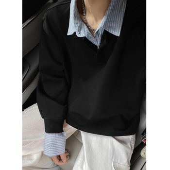 Muška prugasta slojevita košulja-jakna, ovratnik s reverom, dugi rukavi, slobodan kroj, pamuk-poliester smjesa