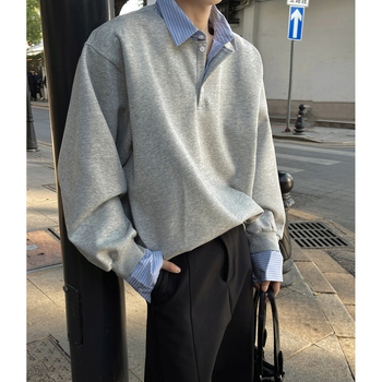 Muška prugasta slojevita košulja-jakna, ovratnik s reverom, dugi rukavi, slobodan kroj, pamuk-poliester smjesa