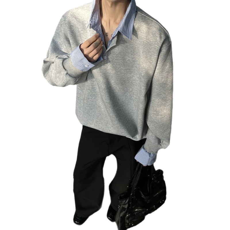 Muška prugasta slojevita košulja-jakna, ovratnik s reverom, dugi rukavi, slobodan kroj, pamuk-poliester smjesa