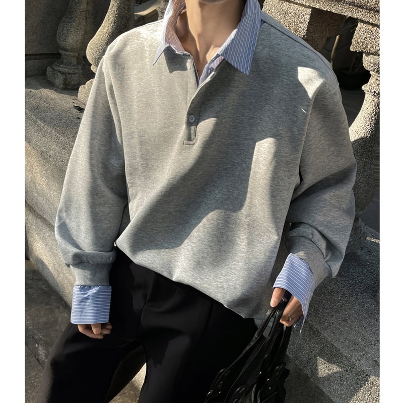 Muška prugasta slojevita košulja-jakna, ovratnik s reverom, dugi rukavi, slobodan kroj, pamuk-poliester smjesa