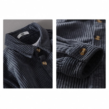Muška košulja od korduroja, labav kroj, dugi rukavi, minimalistički stil, ukrasne džepne dekoracije