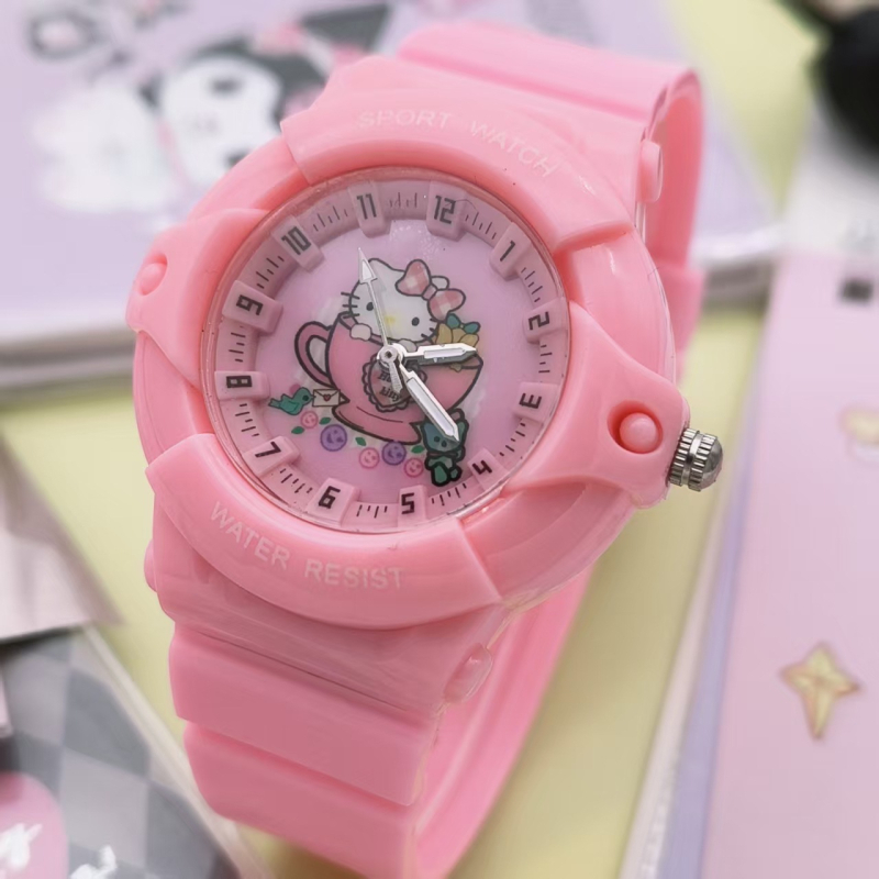 Dječji sat s karikaturom mačke, luminescirajući analogni sat, kvarcni mehanizam (model 68), plastično kućište i remen