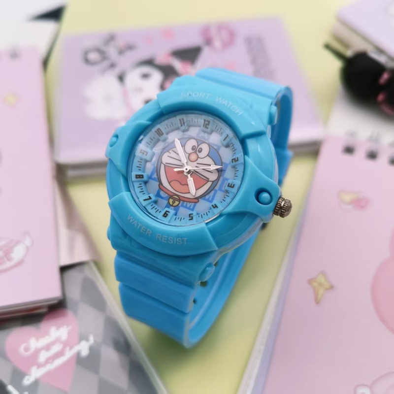 Dječji sat s karikaturom mačke, luminescirajući analogni sat, kvarcni mehanizam (model 68), plastično kućište i remen