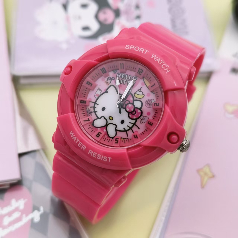 Dječji sat s karikaturom mačke, luminescirajući analogni sat, kvarcni mehanizam (model 68), plastično kućište i remen