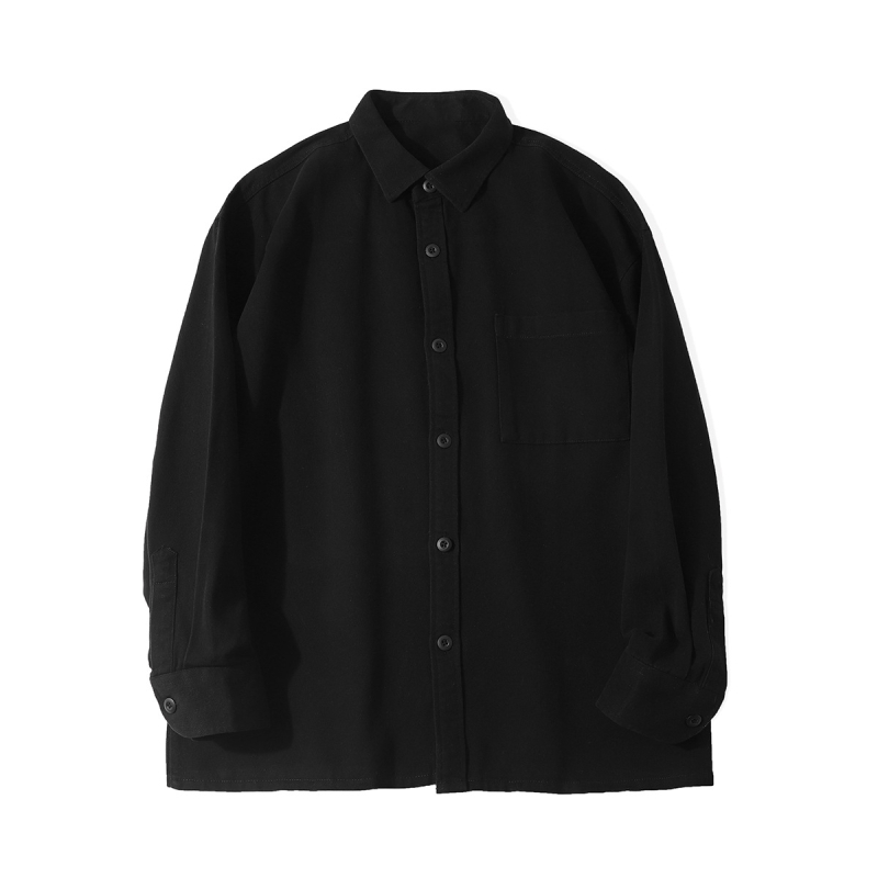 Muška košulja s dugim rukavima, japanski stil, slobodan kroj, rever ovratnik, detalj džepa, poliester tkanina