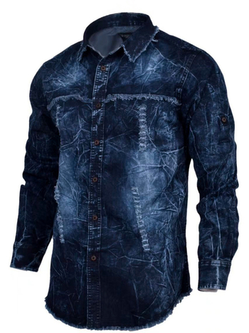 Džins košulja, slim fit, dugi rukavi, enzimsko pranje