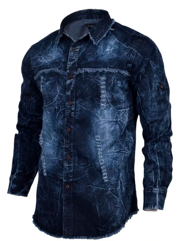 Džins košulja, slim fit, dugi rukavi, enzimsko pranje