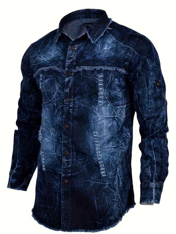 Džins košulja, slim fit, dugi rukavi, enzimsko pranje