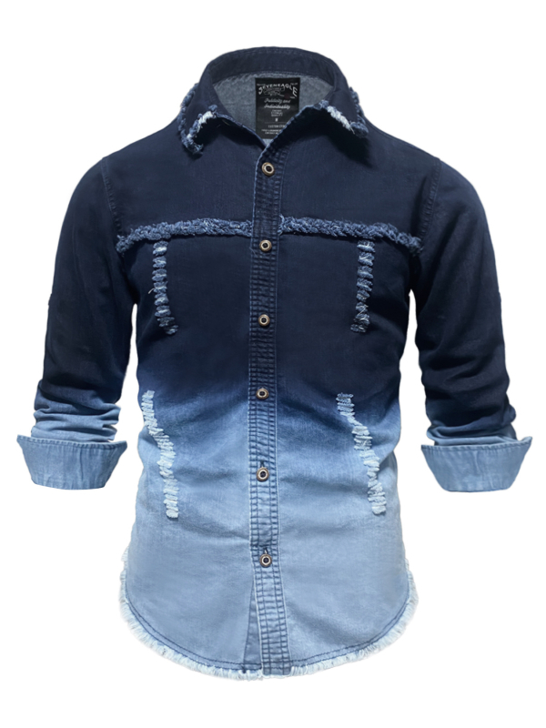 Džins košulja, slim fit, dugi rukavi, enzimsko pranje