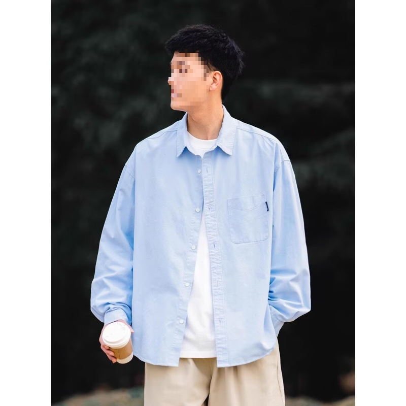 Košula s dugim rukavima, Hong Kong stil kardigan, Lapel collar, jednobojna