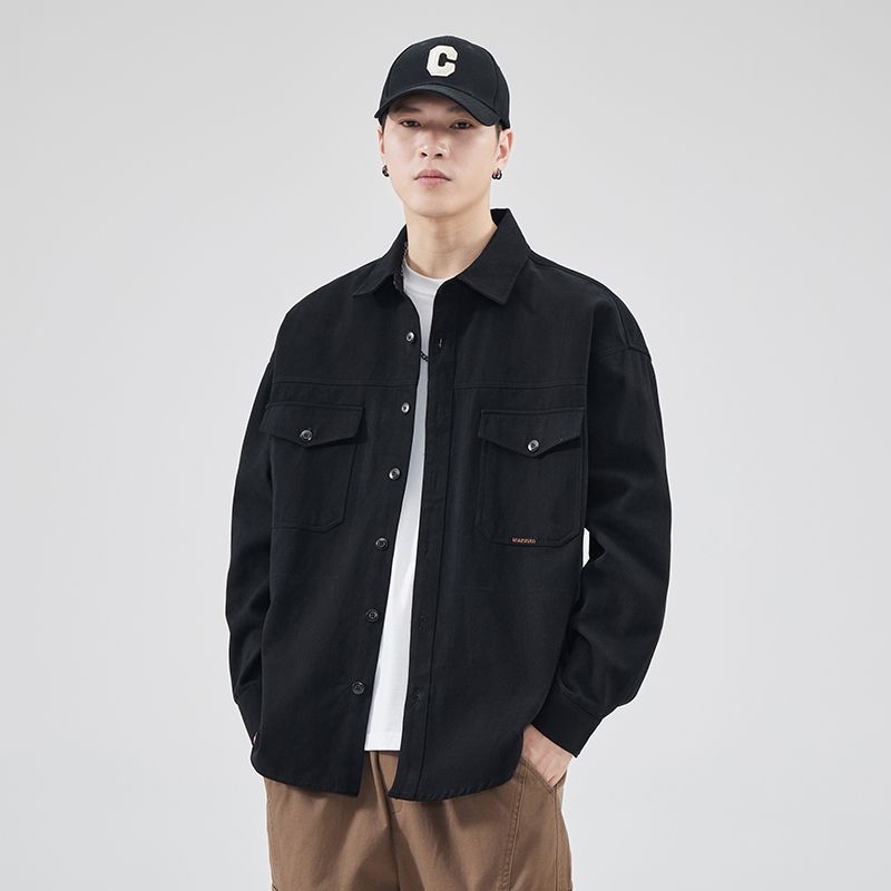 Muška radna košulja od 100% pamuka, slobodan kroj, dugi rukavi, ovratnik s reverom, jednobojni uzorak