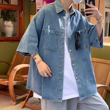 Muška denim košulja, slobodan kroj, jednostavan uzorak