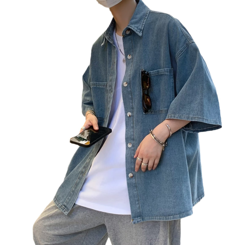 Muška denim košulja, slobodan kroj, jednostavan uzorak