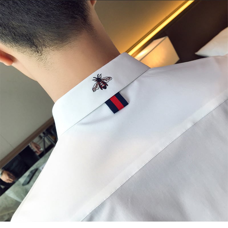 Košulja s dugim rukavima u korejskom stilu, slim-fit, kvadratni ovratnik, izvezen detalj, mješavina poliester/pamuk/elastan, pogodna za posao u proljeće i jesen