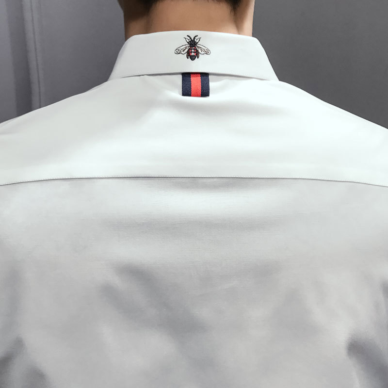 Košulja s dugim rukavima u korejskom stilu, slim-fit, kvadratni ovratnik, izvezen detalj, mješavina poliester/pamuk/elastan, pogodna za posao u proljeće i jesen