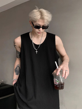 Muški bez rukava T-shirt-vest, široka silueta, poliester 50–70%, mješavina sintetičkih vlakana, ljeto 2025