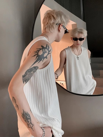 Muški bez rukava T-shirt-vest, široka silueta, poliester 50–70%, mješavina sintetičkih vlakana, ljeto 2025