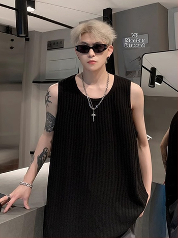 Muški bez rukava T-shirt-vest, široka silueta, poliester 50–70%, mješavina sintetičkih vlakana, ljeto 2025