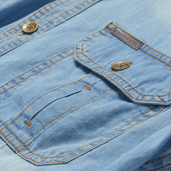 Muška denim košulja s dugim rukavima, rever ovratnik, 100% pamuk, pijeskovano pranje