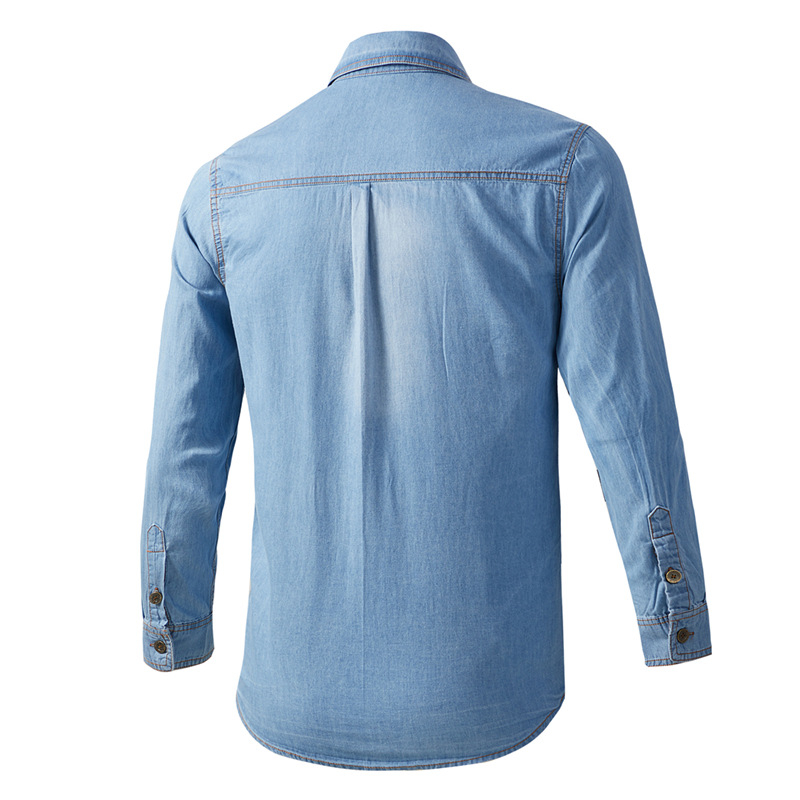 Muška denim košulja s dugim rukavima, rever ovratnik, 100% pamuk, pijeskovano pranje
