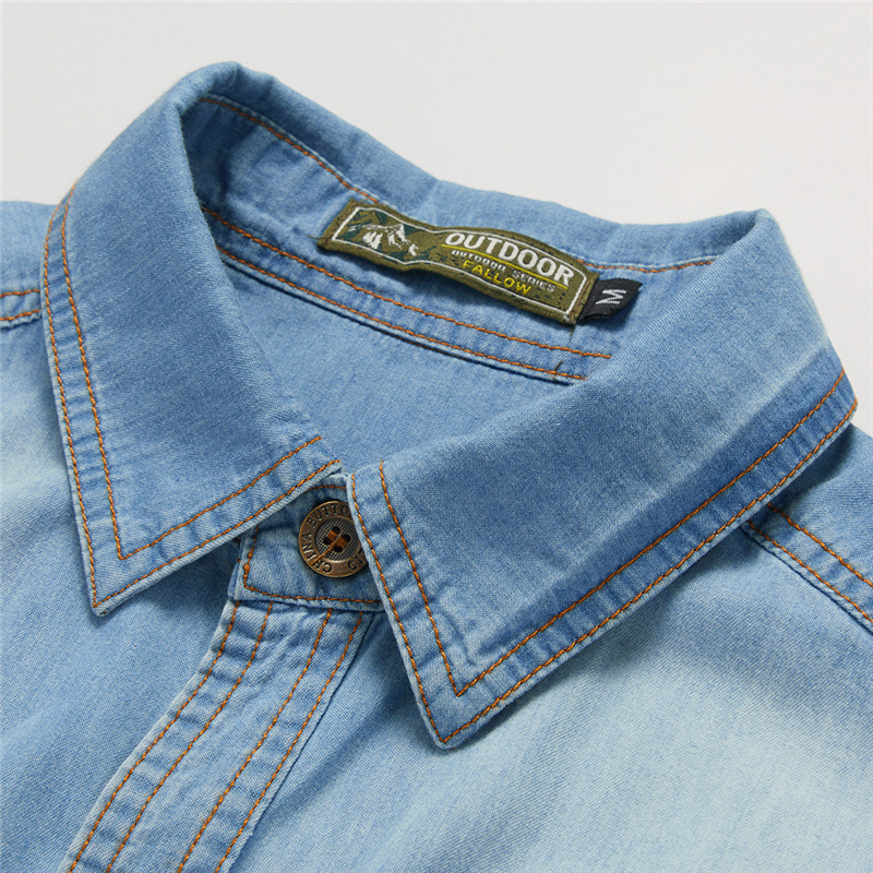 Muška denim košulja s dugim rukavima, rever ovratnik, 100% pamuk, pijeskovano pranje