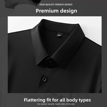 Pánska košeľa bez žehlenia so strasami, nylon-spandex zmes, 3D reliéfny detail, úzky strih, dlhý rukáv