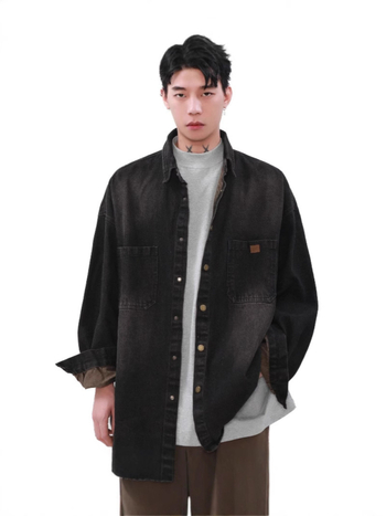 Košeľa - Japonský retro kardigán štýl, voľný strih, golier s klopou, dlhé rukávy (Polyester 96%+)