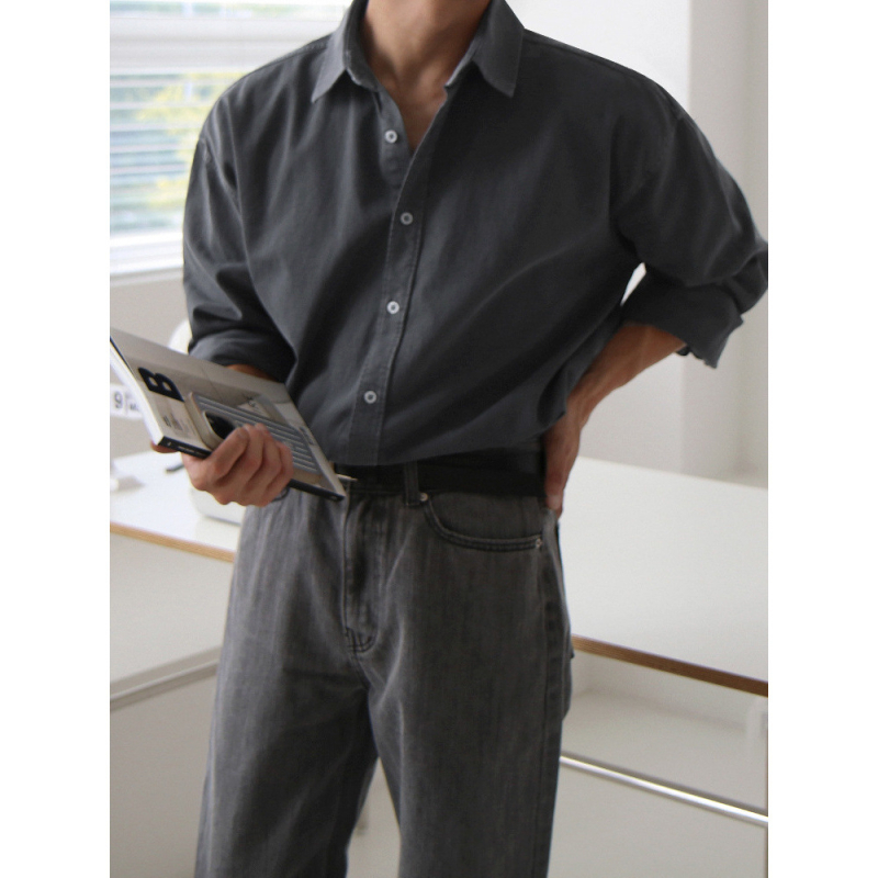 Cămașă cu mâneci lungi, cardigan în stil coreean, amestec bumbac-poliester 80/20, guler rever, croială liberă