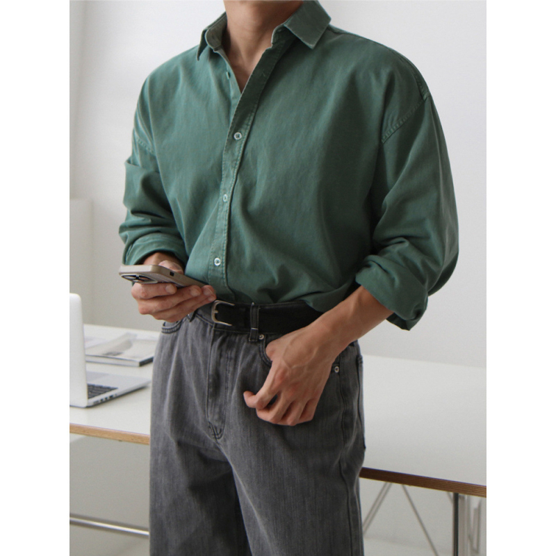 Cămașă cu mâneci lungi, cardigan în stil coreean, amestec bumbac-poliester 80/20, guler rever, croială liberă