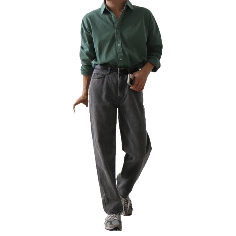 Cămașă cu mâneci lungi, cardigan în stil coreean, amestec bumbac-poliester 80/20, guler rever, croială liberă