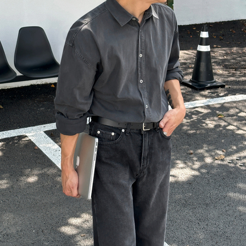 Cămașă cu mâneci lungi, cardigan în stil coreean, amestec bumbac-poliester 80/20, guler rever, croială liberă