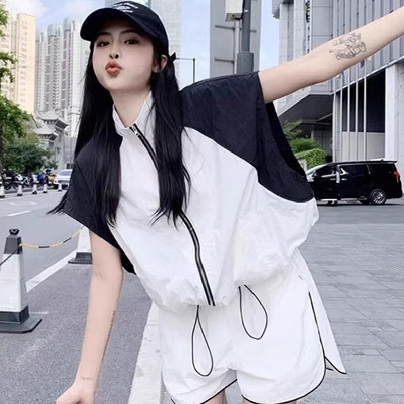 Dvije dijelne plažne haljine, A-linija suknja, bez rukava, elastičan pojas, rever ovratnik (TR tkanina; uzorak usklađivanja boja)