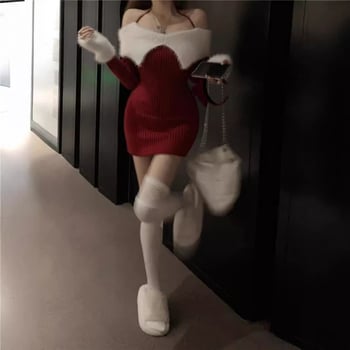 Jednoručna pletena haljina, poliester, visok struk, dugi rukavi, kratki rub