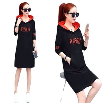 Haljina s kapuljačom, flis podstava, srednja duljina, poliester