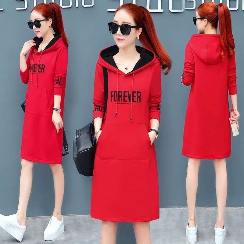 Haljina s kapuljačom, flis podstava, srednja duljina, poliester