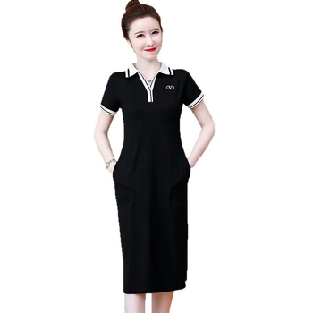Haljina s polo ovratnikom, casual sportski stil, 3D vez otisak, poliester/elastan, kratki rukavi, pulover stil, srednja duljina, A-linija