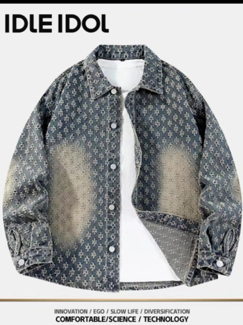 Sieviešu džinsa jaka ar princeses piedurknēm, krekli apkakle, chenille audums, spandeksa un poliestera maisījums, brīvs piegriezums, pavasaris 2025