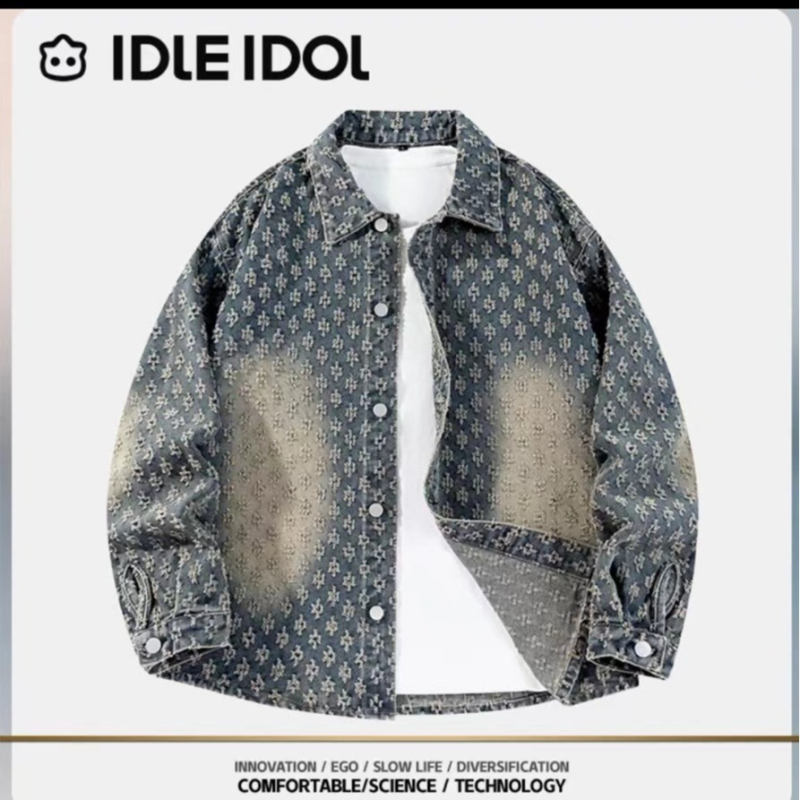 Sieviešu džinsa jaka ar princeses piedurknēm, krekli apkakle, chenille audums, spandeksa un poliestera maisījums, brīvs piegriezums, pavasaris 2025