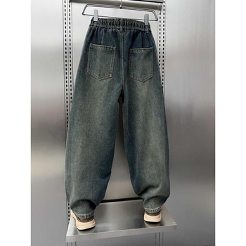 Vyriski žieminiai džinsai su įdaru, platus kirpimas, vidutinis juosmuo, užtrauktukas, chenille audinys su triušių plaukais