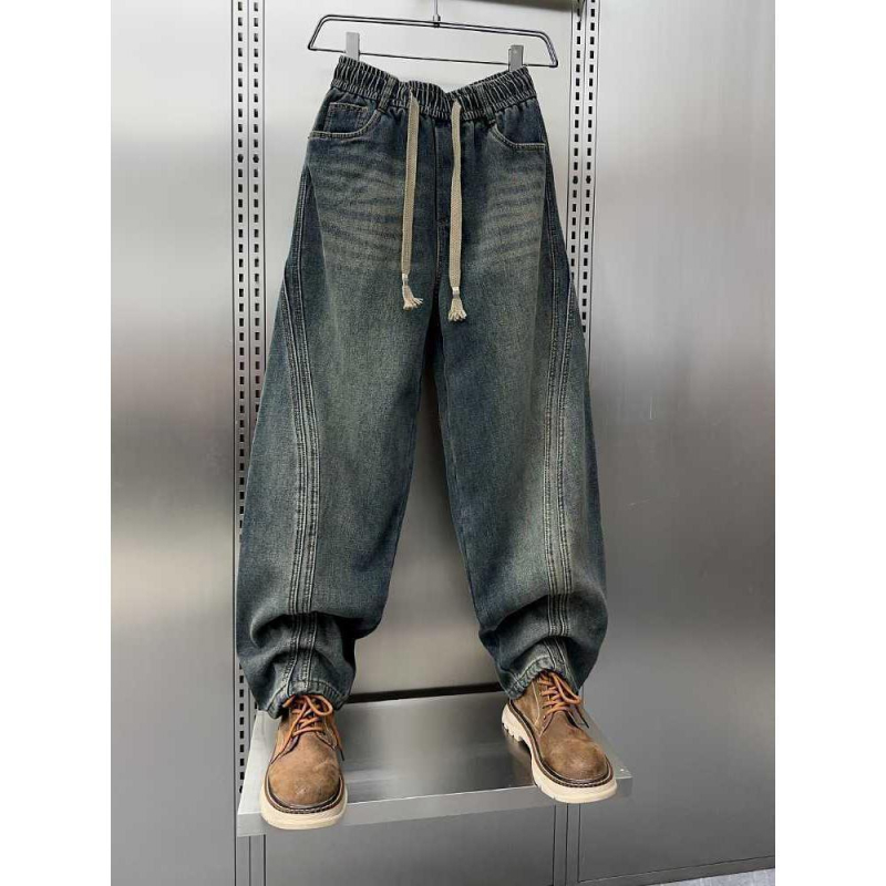 Vyriski žieminiai džinsai su įdaru, platus kirpimas, vidutinis juosmuo, užtrauktukas, chenille audinys su triušių plaukais