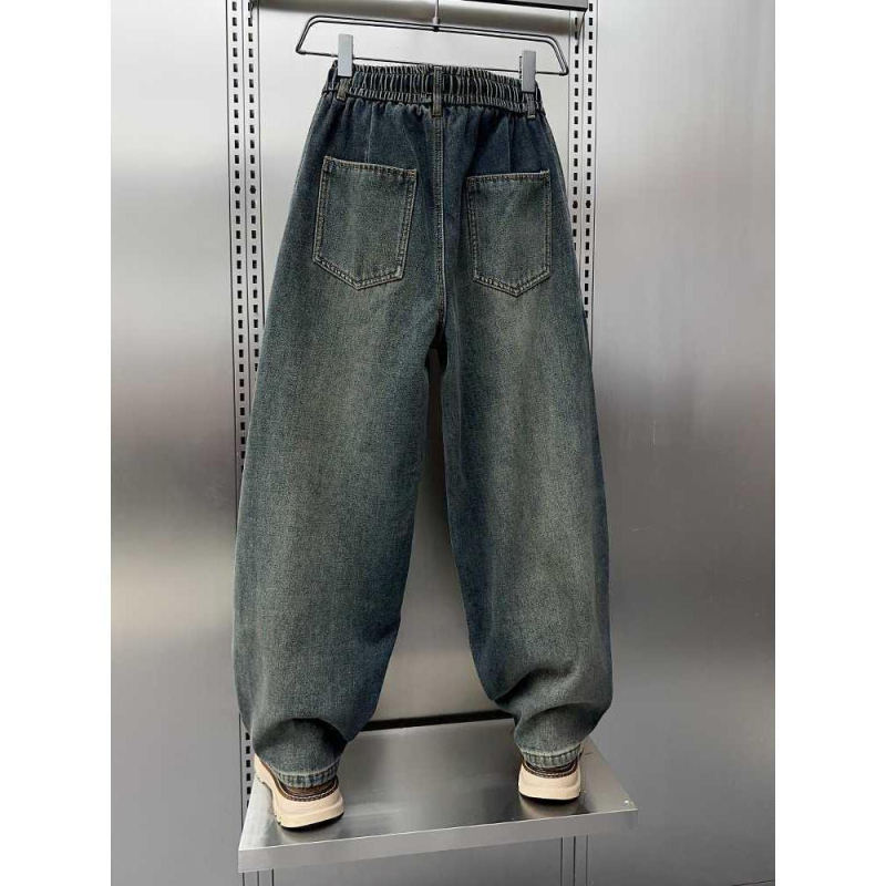 Žieminiai džinsai su fliso įdėklu vyriškiems, platus kelnių kirpimas, vidutinio aukščio liemuo, užtrauktukas, chenille audinys su triušių plaukais