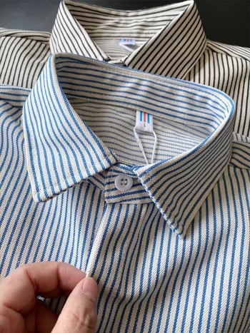 Košeľa v japonskom retro štýle cardigan, pruhovaný vzor, polyesterová látka, golier Lapel, voľný strih