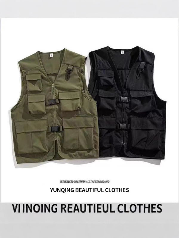 Japonijos stiliaus laisva liemenė su užtrauktuku, poliesterio pluošto mišinys