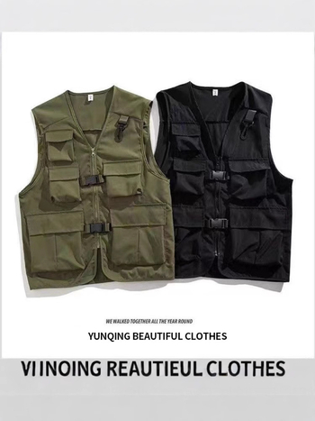 Vyrų liemenė su japonišku stiliumi, laisva kirpimo, be rankovių, užtrauktukas, plonas poliesteris 100%