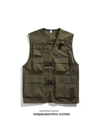 Vyrų liemenė su japonišku stiliumi, laisva kirpimo, be rankovių, užtrauktukas, plonas poliesteris 100%