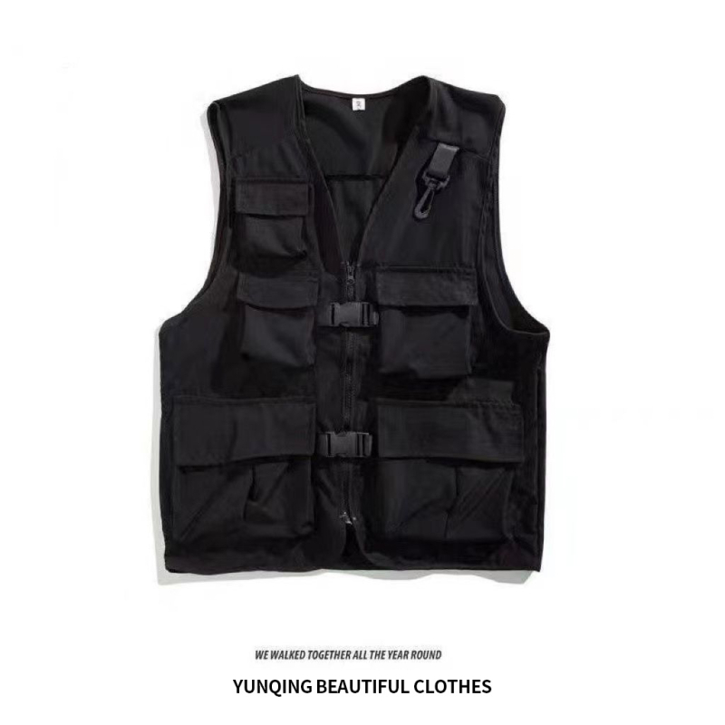 Vyrų liemenė su japonišku stiliumi, laisva kirpimo, be rankovių, užtrauktukas, plonas poliesteris 100%