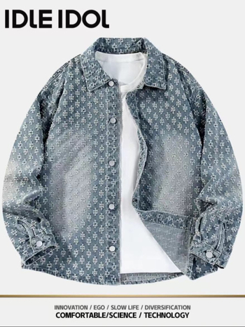 Džinsa jaka, vintage izskalots žakarda audums, sievietēm pavasaris 2025, brīvs piegriezums, princeses piedurknes