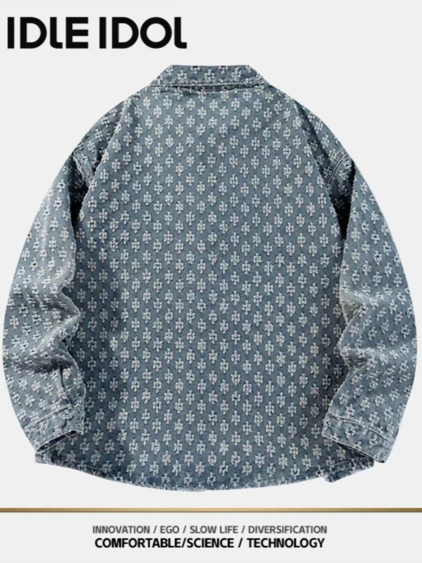 Džinsa jaka, vintage izskalots žakarda audums, sievietēm pavasaris 2025, brīvs piegriezums, princeses piedurknes