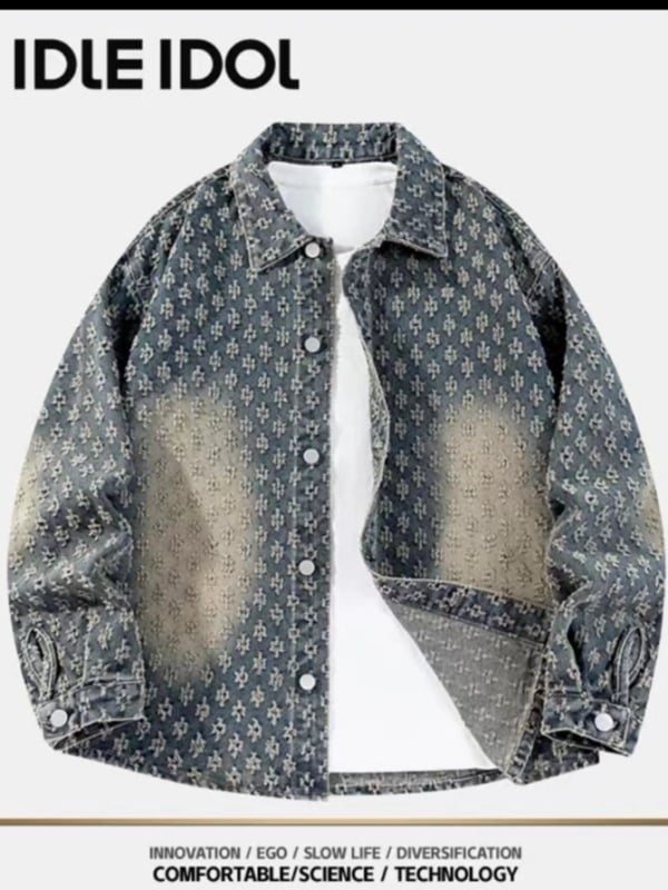 Džinsa jaka, vintage izskalots žakarda audums, sievietēm pavasaris 2025, brīvs piegriezums, princeses piedurknes